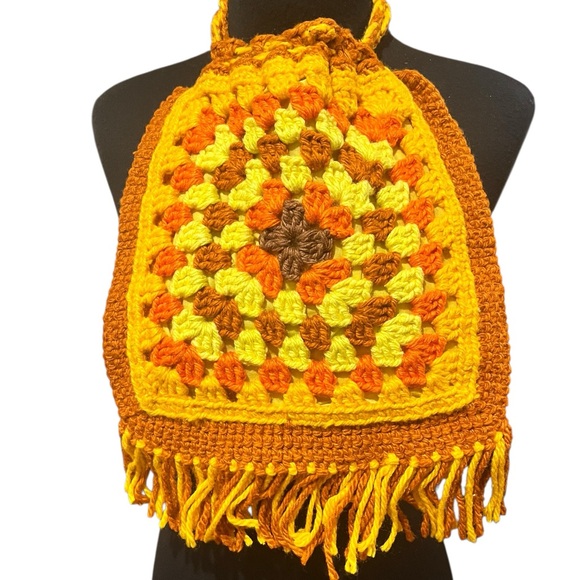 Vintage Handbags - Vintage handcrafted Crochet Multicolored drawstring Bag